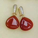 Red Agate Pearl Stones Earrings with 925 Silver Needle Jewelry