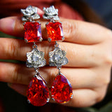 Yellow Red Moissanite Diamond Tear Drop Flower Dangle Earrings