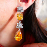 Yellow Red Moissanite Diamond Tear Drop Flower Dangle Earrings
