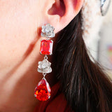 Yellow Red Moissanite Diamond Tear Drop Flower Dangle Earrings