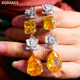 Yellow Red Moissanite Diamond Tear Drop Flower Dangle Earrings