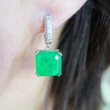 Square 12mm Moissanite Pariba Emerald Drop Earrings 18K Plated Jewelry