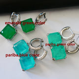 Square 12mm Moissanite Pariba Emerald Drop Earrings 18K Plated Jewelry