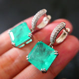 Square 12mm Moissanite Pariba Emerald Drop Earrings 18K Plated Jewelry
