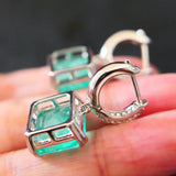 Square 12mm Moissanite Pariba Emerald Drop Earrings 18K Plated Jewelry