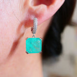 Square 12mm Moissanite Pariba Emerald Drop Earrings 18K Plated Jewelry