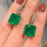 Square 12mm Moissanite Pariba Emerald Drop Earrings 18K Plated Jewelry