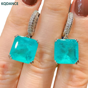Square 12mm Moissanite Pariba Emerald Drop Earrings 18K Plated Jewelry