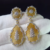 Vintage CZ Dangle Earrings Silver 925 Needle Black/Gold