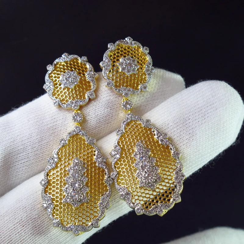 Vintage CZ Dangle Earrings Silver 925 Needle Black/Gold