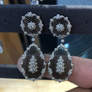 Vintage CZ Dangle Earrings Silver 925 Needle Black/Gold