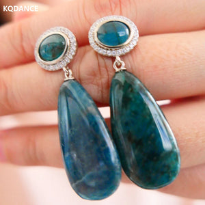 Large Apatite Drop Earrings 925 Silver Jewelry