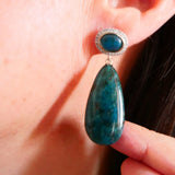 Large Apatite Drop Earrings 925 Silver Jewelry