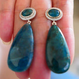 Large Apatite Drop Earrings 925 Silver Jewelry
