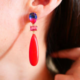 Red Turquoise Zircon Crystal Long Drop Earrings 925 Silver Natural Gem Stone