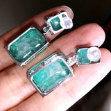 Emerald Cut Paraiba Tourmaline Pariba Earrings 925 Silver