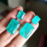 Emerald Cut Paraiba Tourmaline Pariba Earrings 925 Silver