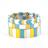 Enamel Stretch Bracelet Rainbow Tile Charm Jewelry for Women