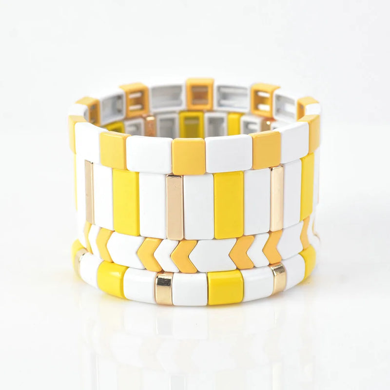 Enamel Stretch Bracelet Rainbow Tile Jewelry Set