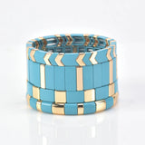Enamel Stretch Bracelet Rainbow Tile Jewelry Set