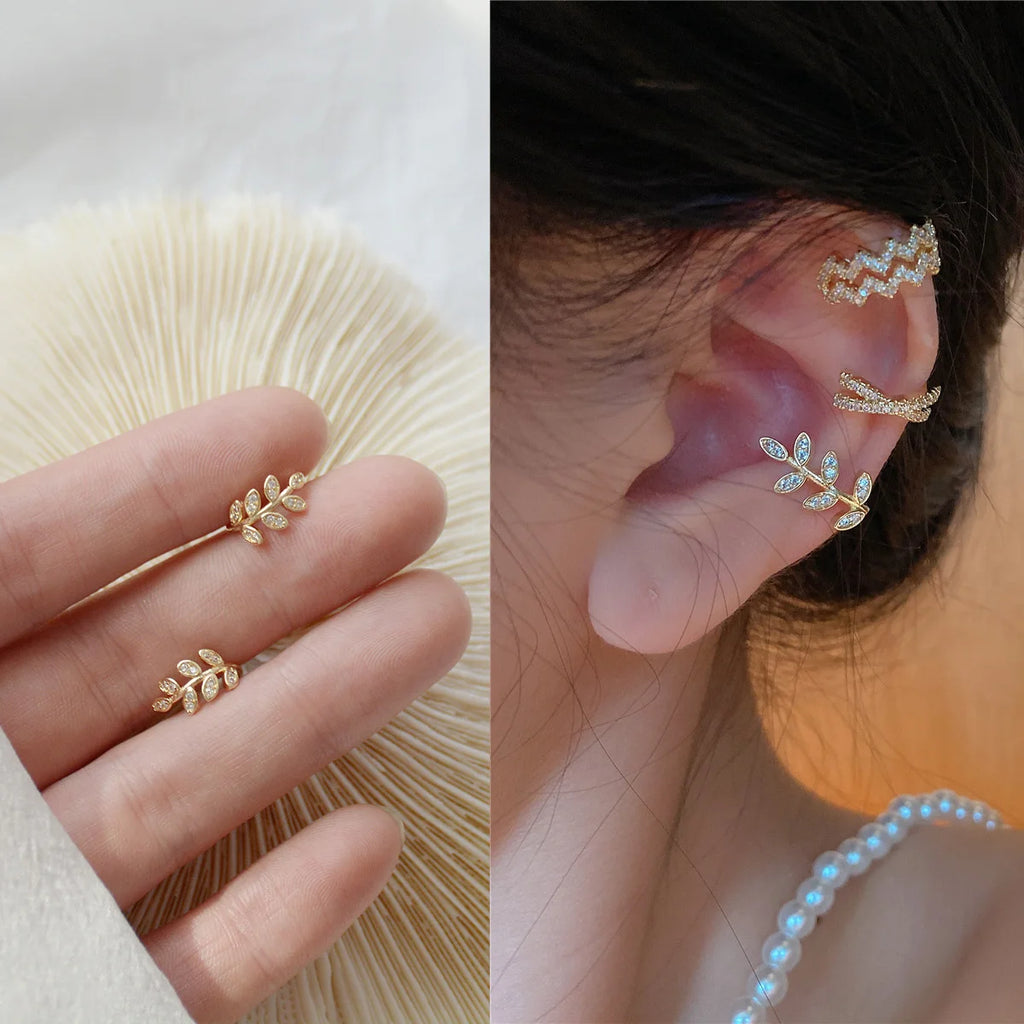 Bohemian Zirconia Ear Cuff Vintage Leaf Cartilage Ear Clips