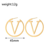 Punk Stainless Steel V-Letter Circle Hoop Earrings