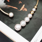 Simulated Pearl Torques Choker Necklace Metal Statement Bib Collar