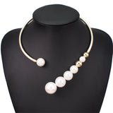 Simulated Pearl Torques Choker Necklace Metal Statement Bib Collar