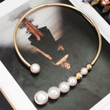 Simulated Pearl Torques Choker Necklace Metal Statement Bib Collar