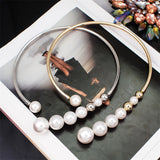 Simulated Pearl Torques Choker Necklace Metal Statement Bib Collar