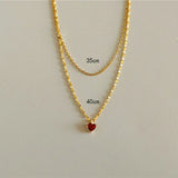 Vintage 925 Silver Necklace Heart CZ Double Layer Chain Jewelry