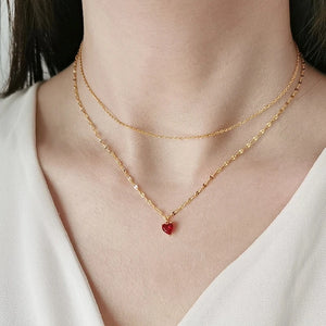 Vintage 925 Silver Necklace Heart CZ Double Layer Chain Jewelry