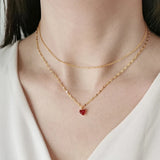 Vintage 925 Silver Necklace Heart CZ Double Layer Chain Jewelry