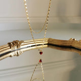 Vintage 925 Silver Necklace Heart CZ Double Layer Chain Jewelry