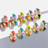 Colorful Enamel Flower Hoop Earrings Y2K Wedding Jewelry