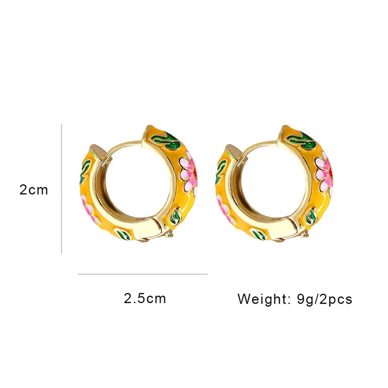 Colorful Enamel Flower Hoop Earrings Y2K Wedding Jewelry