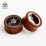 2PCS Asymmetric Wood Ear Piercing Tunnel Earrings Sun Moon Plugs Stretcher