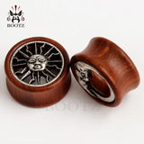 2PCS Asymmetric Wood Ear Piercing Tunnel Earrings Sun Moon Plugs Stretcher