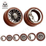 2PCS Asymmetric Wood Ear Piercing Tunnel Earrings Sun Moon Plugs Stretcher