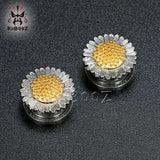 2PCS Sunflower Ear Piercing Plugs Tunnels Gauges Earrings Expander