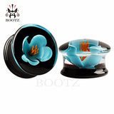 2PCS Stone Ear Flower Piercing Plugs Tunnel Body Jewelry Gauges Flesh Stretchers