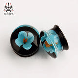2PCS Stone Ear Flower Piercing Plugs Tunnel Body Jewelry Gauges Flesh Stretchers