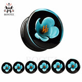 2PCS Stone Ear Flower Piercing Plugs Tunnel Body Jewelry Gauges Flesh Stretchers
