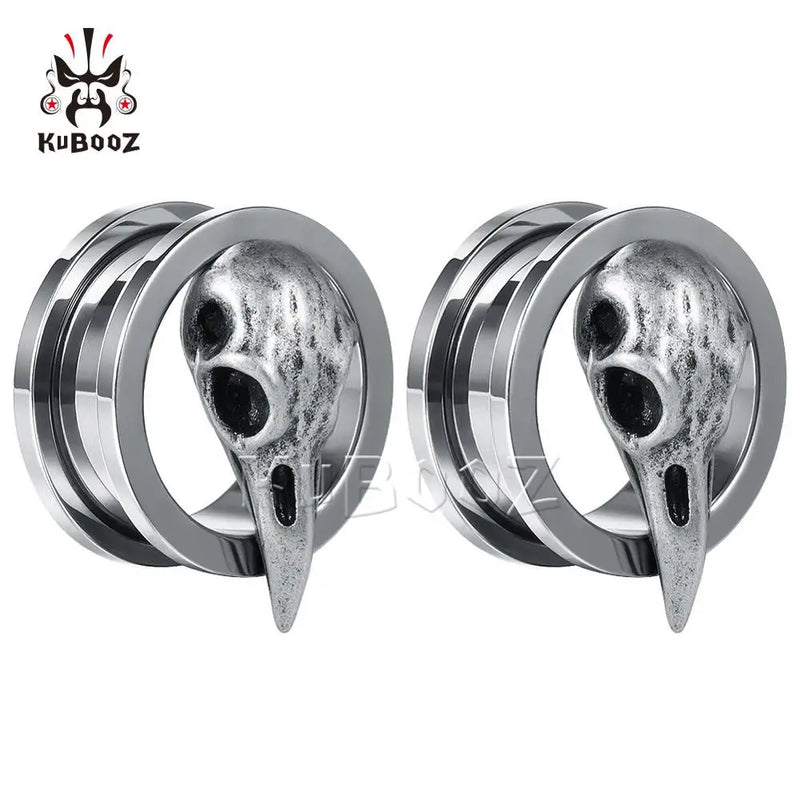 Bird Skull Ear Tunnels Plugs Earrings Stainless Steel Gauges