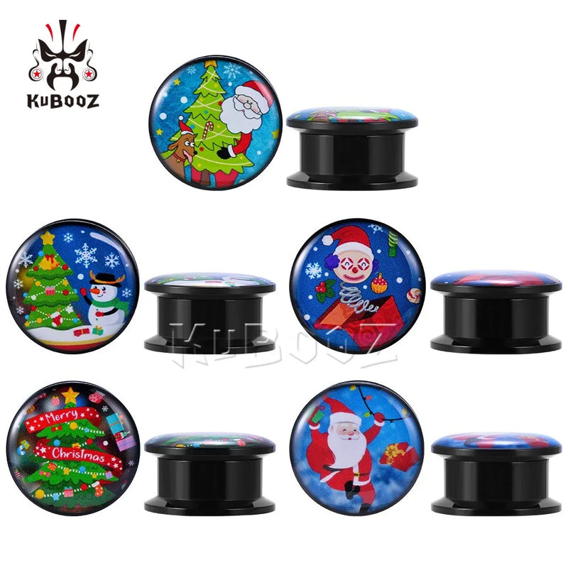 Christmas Acrylic Santa Claus Tree Ear Tunnels Plugs Piercing Earring Gauges