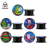 Christmas Acrylic Santa Claus Tree Ear Tunnels Plugs Piercing Earring Gauges