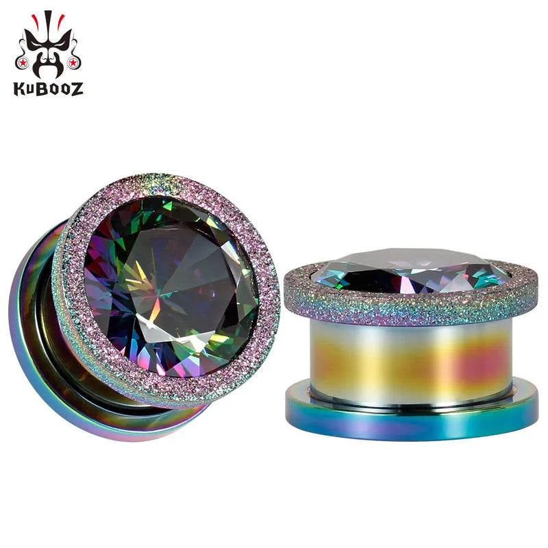 Ear Plugs Tunnels Gauges Stainless Steel Zircon Crystal Earring