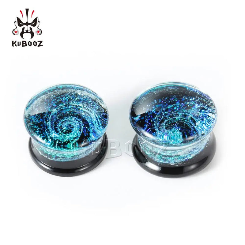 Glass Galaxy Ear Tunnels Gauges Piercing Earring Plugs Body Jewelry 2PCS