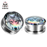 Stainless Steel Plutus Cat Wolf Logo Ear Piercing Tunnels Studs