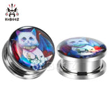 Stainless Steel Plutus Cat Wolf Logo Ear Piercing Tunnels Studs